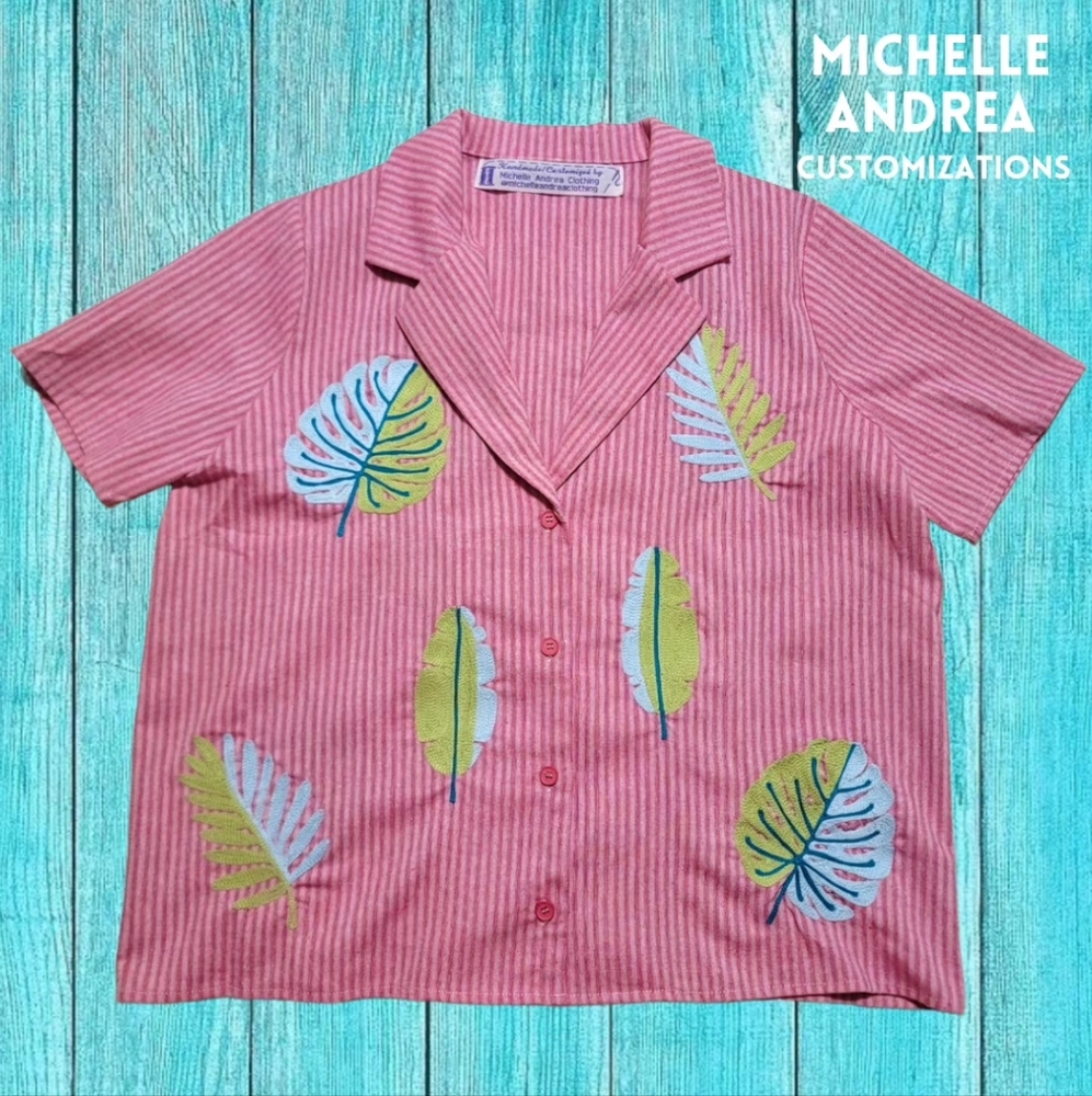 Linen Tropical Leaves Button-Up